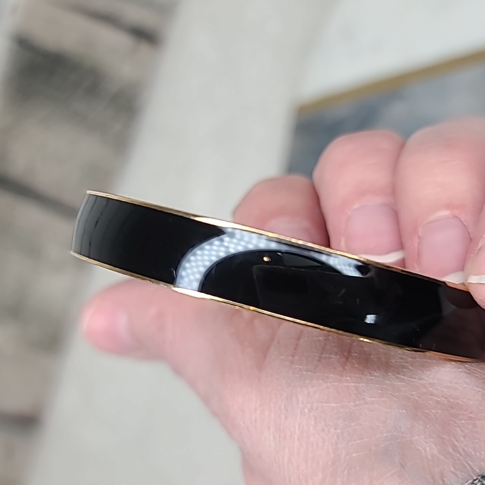 J Crew Gold Plated Enamel Bangle & Hinged Calf Hair Bracelet in Black & Gold - Picture 14 of 16